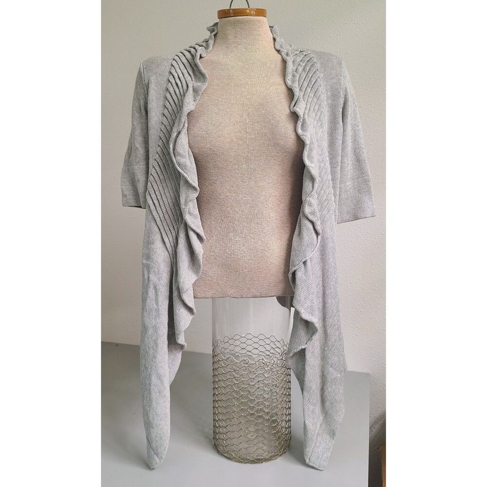 Line 100% Cotton Ruffle Cardigan SMALL Gray Silver Fairy Fairycore 3/4 Sleeve S - Picture 5 of 6